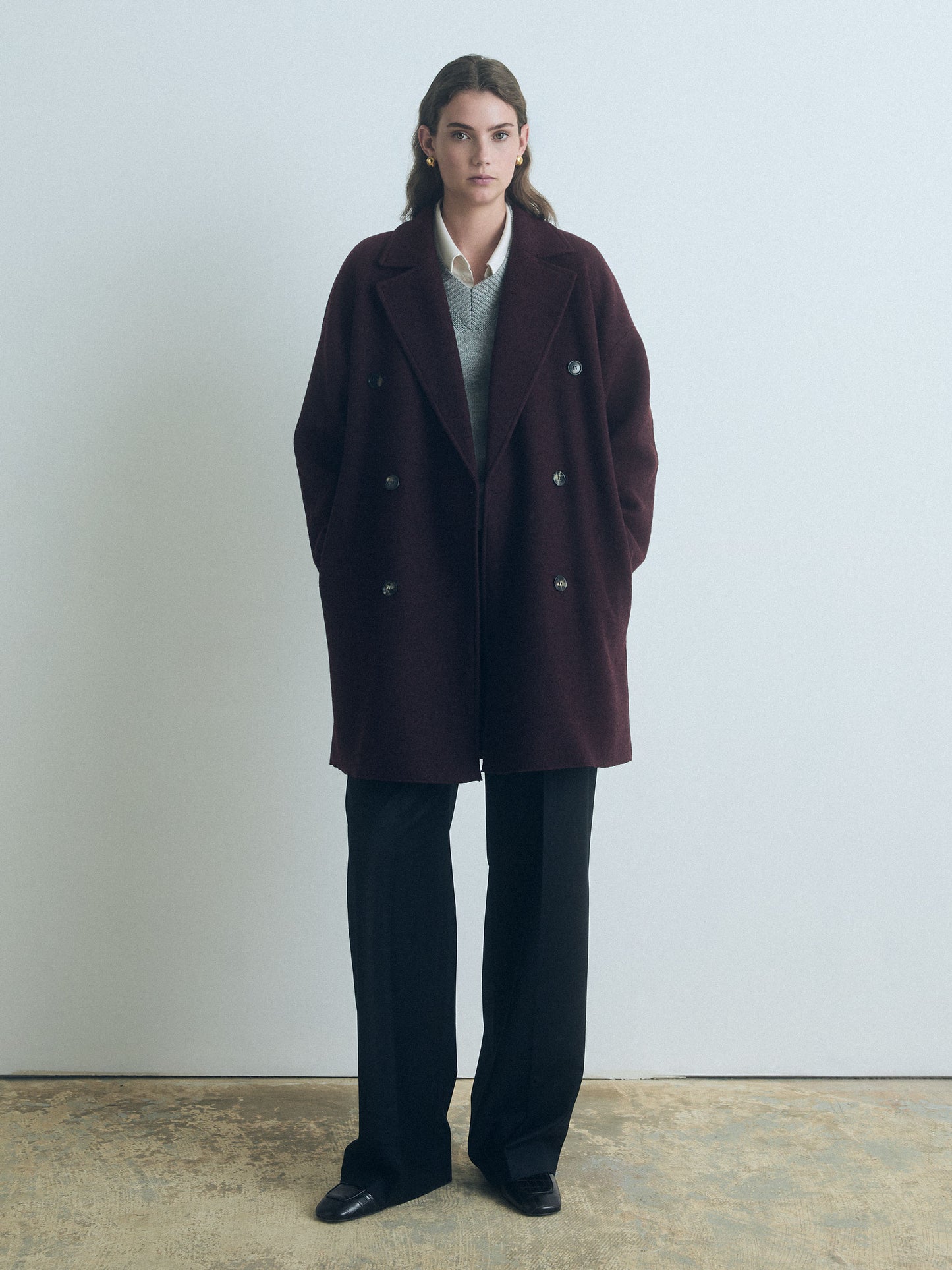 Double-Breasted Boiled Wool Coat