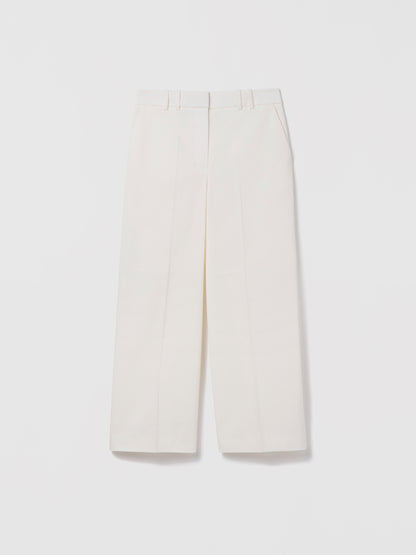 Judith & Charles off-white Odessa Pant – cropped pant in stretch bio-cotton twill with slash pockets and hook-and-eye zip closure; made in Portugal from Italian fabric 