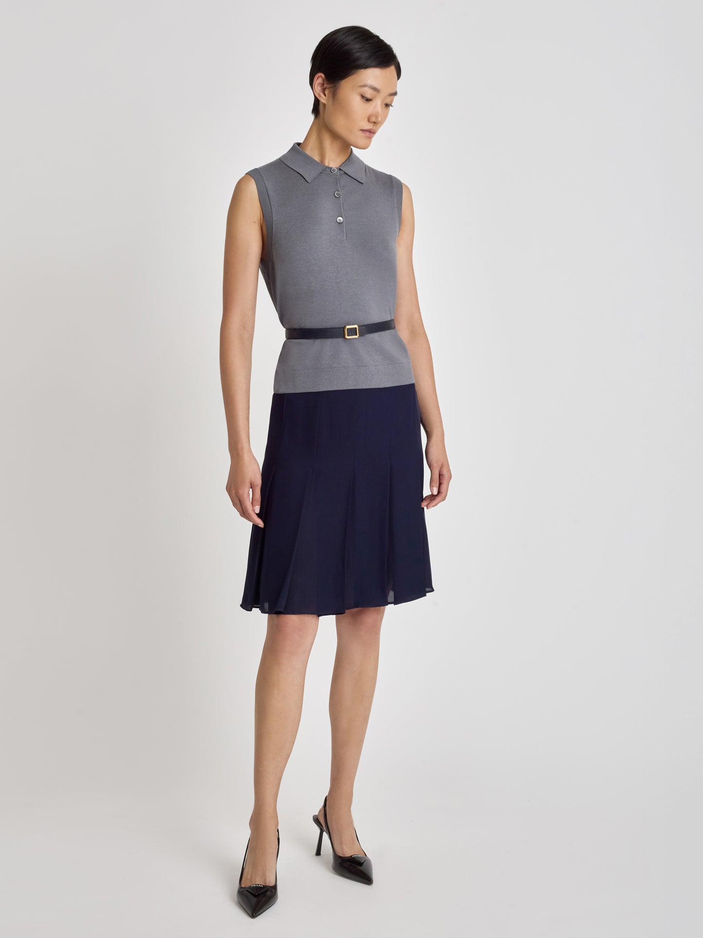 Silk Cotton Sleeveless Polo
