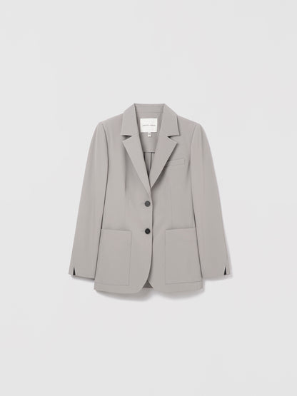 Judith & Charles two-button classic jacket in silver with notch collar, patch pockets, and back vent in an easy fit.